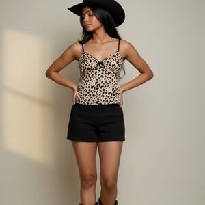 Y2K Womens Cheetah Print Camisole Top Medium Coquette Indie Sleeze Mob Wife Club